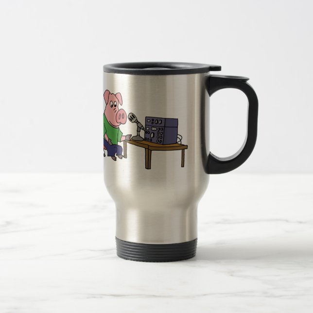 Funny Pig Using Ham Radio Travel Mug (Right)