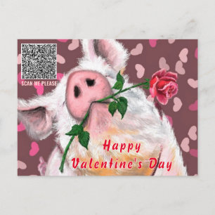 Funny Pig Valentine's Day Card with QR Code