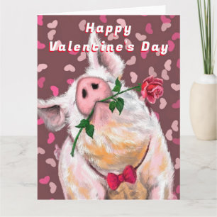 Funny Pig Valentine's Day Card with Your QR Code