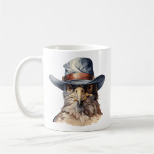 Funny pigeon wearing a cowboy hat, watercolor coffee mug