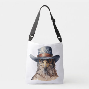 Funny pigeon wearing a cowboy hat, watercolor crossbody bag