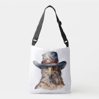 Funny pigeon wearing a cowboy hat, watercolor crossbody bag