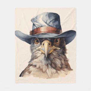 Funny pigeon wearing a cowboy hat, watercolor fleece blanket