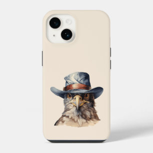 Funny pigeon wearing a cowboy hat, watercolor iPhone 14 case
