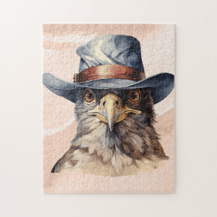 Funny pigeon wearing a cowboy hat, watercolor jigsaw puzzle