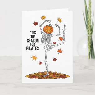 Funny Pilates Skeleton Pumpkin Yoga Halloween Fall Card
