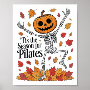 Funny Pilates Skeleton Pumpkin Yoga Halloween Fall Poster