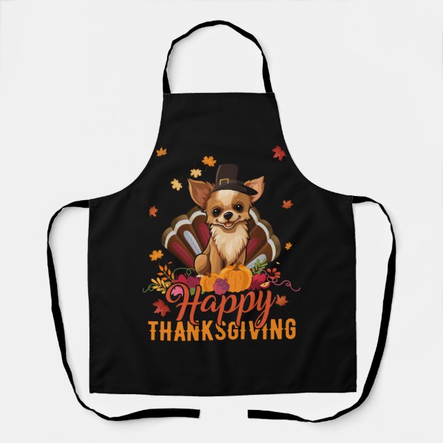 Funny Pilgrim Chihuahua Dog Turkey Happy Thanksgiv Apron (Front)