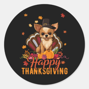 Funny Pilgrim Chihuahua Dog Turkey Happy Thanksgiv Classic Round Sticker
