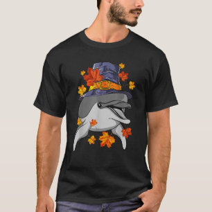Funny Pilgrim Dolphin Autumn Fall Season Thanksgiv T-Shirt