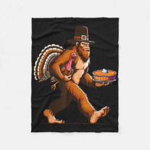 Funny Pilgrim Sasquatch Yeti And Pumpkin Pie Thank Fleece Blanket