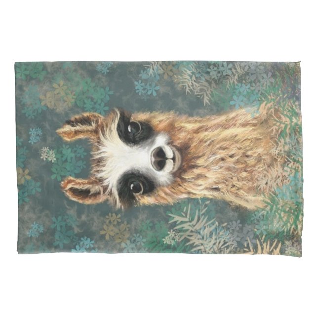 Funny Pillow Case with Curious Baby Llama (Front)