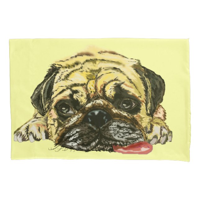 Funny Pillow Case with Pug Dog - Custom Colours (Front)