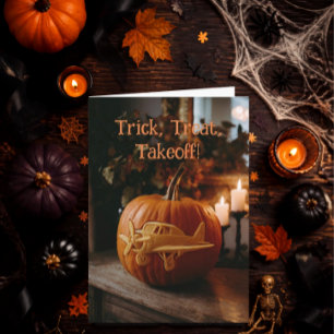 Funny Pilot Aeroplane on Pumpkin Halloween Photo  Card