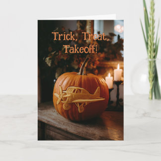 Funny Pilot Aeroplane on Pumpkin Halloween Photo Card