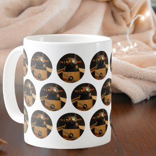 Funny Pilot Black cat in aeroplane box Personalise Coffee Mug