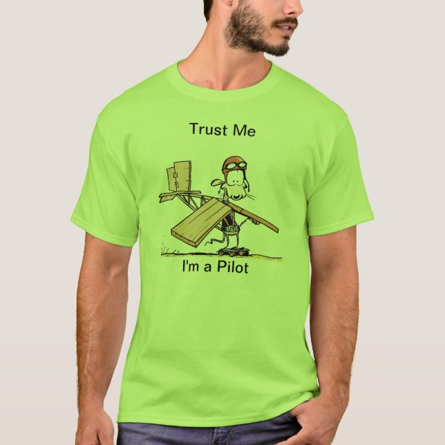 Funny Pilot Cartoon T-Shirt (Front)