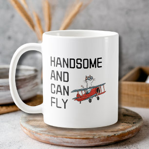 Funny Pilot Cat Aeroplane Handsome and Can Fly Cut Coffee Mug