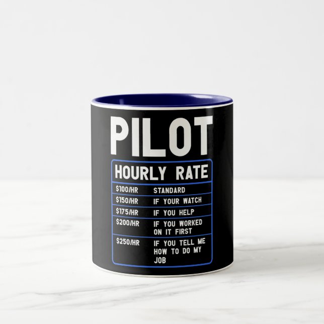 Funny Pilot Hourly Rate   Two-Tone Coffee Mug (Center)