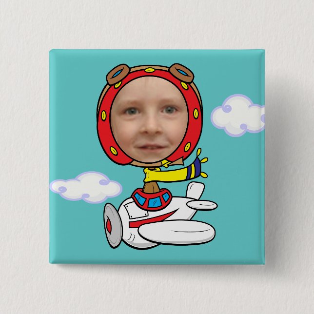 Funny Pilot Photo Face Template 15 Cm Square Badge (Front)