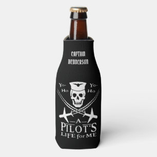 Funny Pilot Skull Aeroplanes Pirate Humour   Bottle Cooler