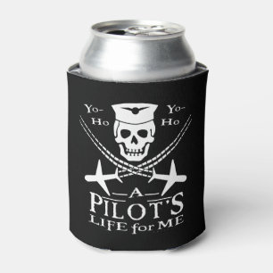 Funny Pilot Skull Aeroplanes Pirate Humour   Can Cooler