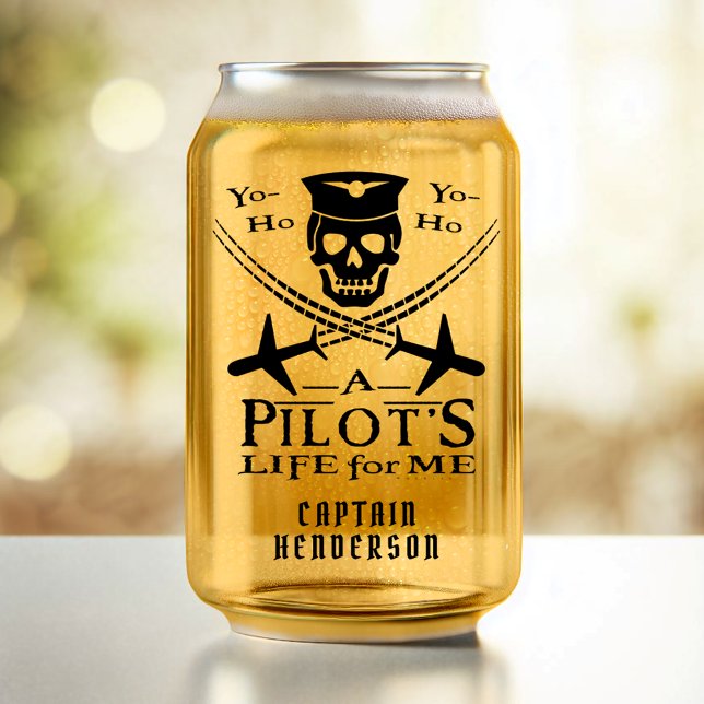 Funny Pilot Skull Aeroplanes Pirate Humour | Custo Can Glass (Creator Uploaded)