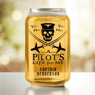 Funny Pilot Skull Aeroplanes Pirate Humour   Custo Can Glass