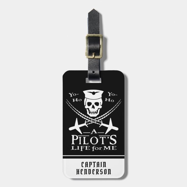 Funny Pilot Skull Aeroplanes Pirate Humour | Luggage Tag (Front Vertical)