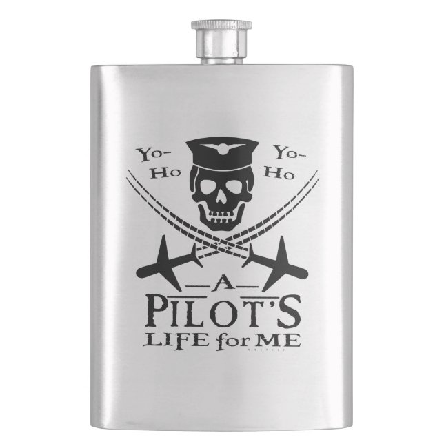 Funny Pilot Skull Cross Aeroplanes Pirate Humour Hip Flask (Front)