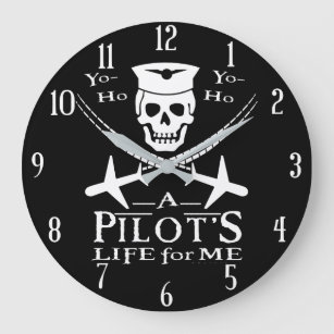 Funny Pilot Skull Cross Aeroplanes Pirate Humour Large Clock