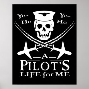 Funny Pilot Skull Cross Aeroplanes Pirate Humour Poster