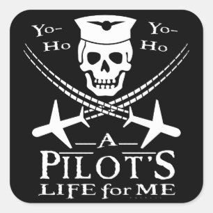 Funny Pilot Skull Cross Aeroplanes Pirate Humour Square Sticker