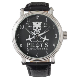 Funny Pilot Skull Cross Aeroplanes Pirate Humour Watch