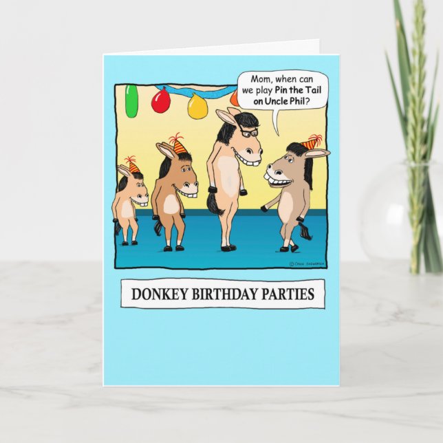 Funny Pin the Tail on the Donkey Birthday Card (Front)