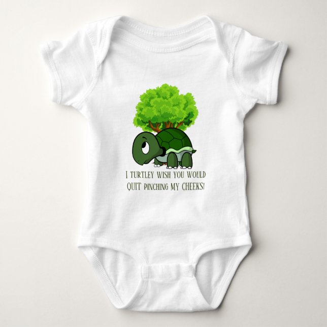 Funny pinching cheeks add text turtle baby bodysuit (Front)