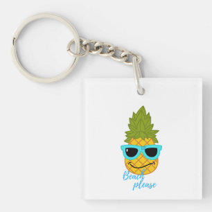 Funny Pineapple Chilling With Summer Sunglasses   Key Ring