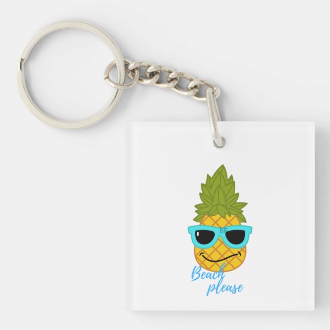 Funny Pineapple Chilling With Summer Sunglasses   Key Ring (Front)