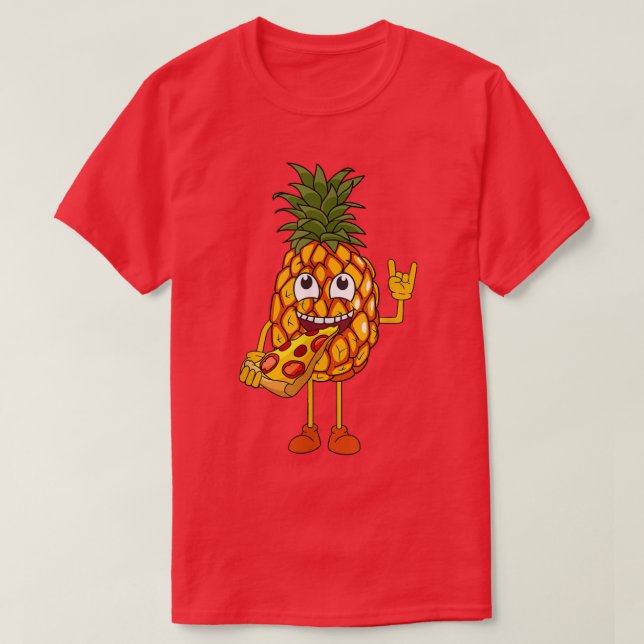 Funny Pineapple Eating Pizza T-Shirt (Design Front)