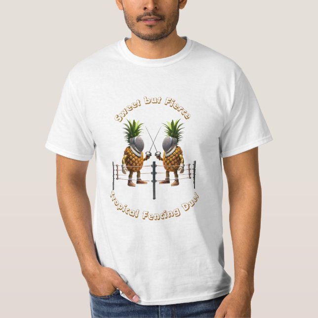 Funny Pineapple Fencing Illustration T-Shirt (Front)
