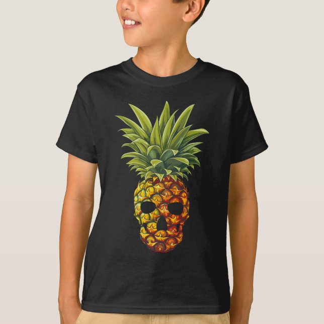 Funny Pineapple Fruit Skull  T-Shirt (Front)