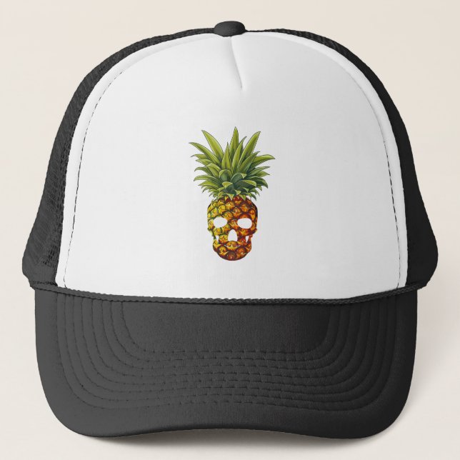 Funny Pineapple Fruit Skull  Trucker Hat (Front)