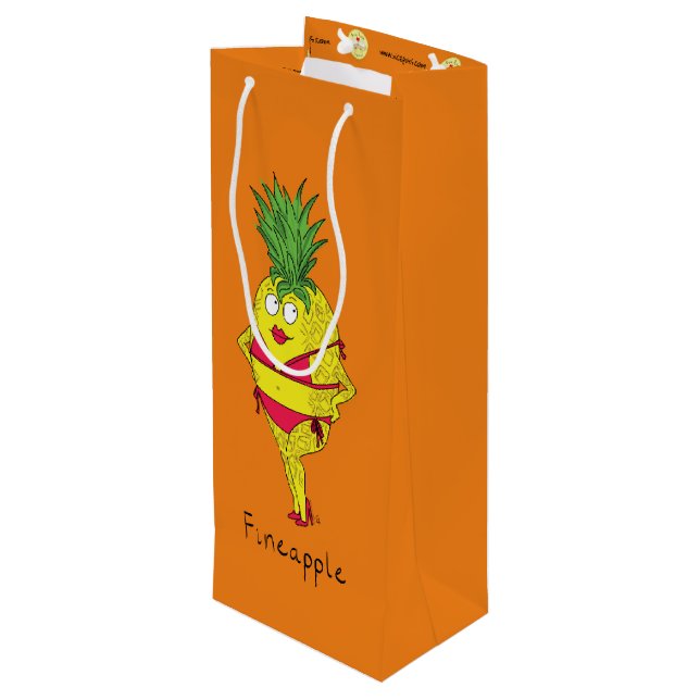 Funny Pineapple Pin-Up Girl Cartoon Wine Gift Bag (Back Angled)