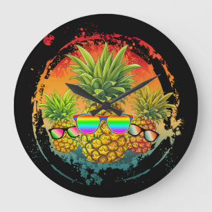 Funny Pineapple Summer Vibes Large Clock