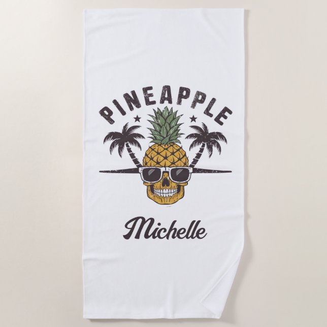 Funny Pineapple wearing sunglasses Personalised    Beach Towel (Front)
