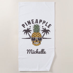 Funny Pineapple wearing sunglasses Personalized    Beach Towel