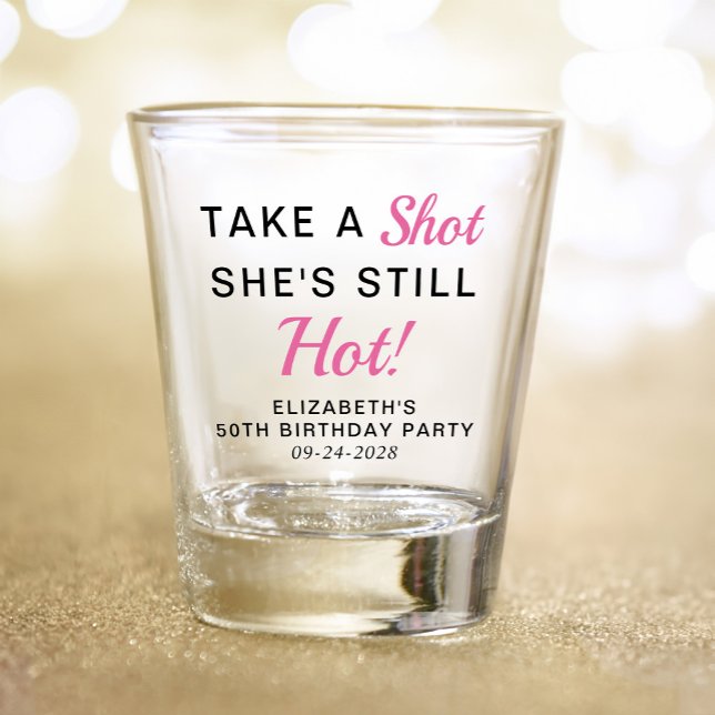 Funny Pink 50th Birthday Party Favour Shot Glass (Creator Uploaded)