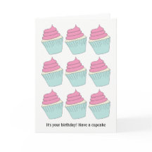 Funny Pink and Aqua Eat Cupcakes Birthday Card