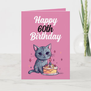 Funny Pink and White Cat Husband 60th Birthday Card
