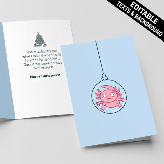 Funny Pink Axolot Hang Out Puns Christmas Editable Card